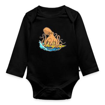 Krake Surfen Surfbrett Sommer - Baby Bio-Langarm-Body - Schwarz - Vorne