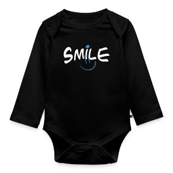 Sourire heureux avec des touches de couleur - Body Bébé bio manches longues - noir - Devant