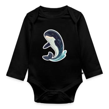 baleine - Body Bébé bio manches longues - noir - Devant
