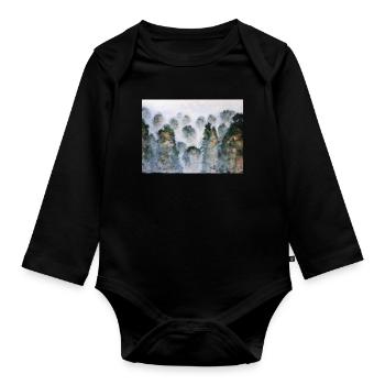 Mystischer Wald Thailnad Gebirge Aquarelle - Baby Bio-Langarm-Body - Schwarz - Vorne