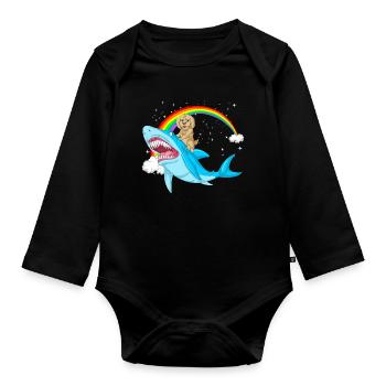 Doodle doré fantaisiste et requin mythique - Body Bébé bio manches longues - noir - Devant