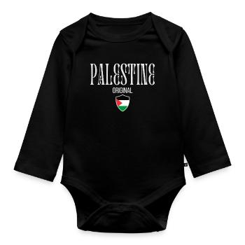 I love Palestine, free Palestine - Organic Longsleeve Baby Bodysuit - black - Front