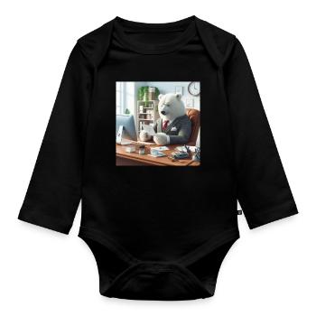 ours en costume d'affaires chic - Body Bébé bio manches longues - noir - Devant