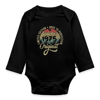 october 1975 anniversary october 1975 october - Organic Longsleeve Baby Bodysuit - black - Front