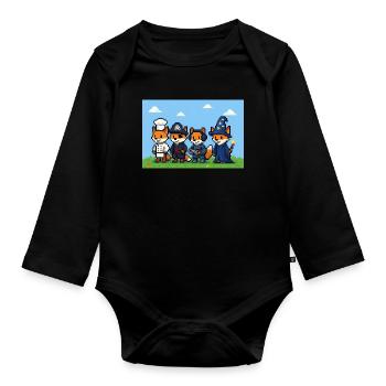 Pixelart Fuchsgruppe in Fantasiewelt - Baby Bio-Langarm-Body - Schwarz - Vorne