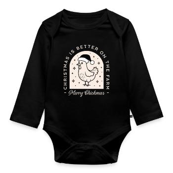  Chicken Christmas greetings wishes homestead farm - Organic Longsleeve Baby Bodysuit - black - Front