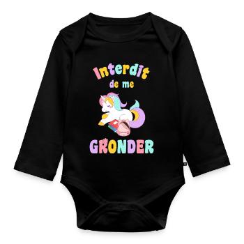 Interdit de me Gronder Humour Rentrée Scolaire - Body Bébé bio manches longues - noir - Devant