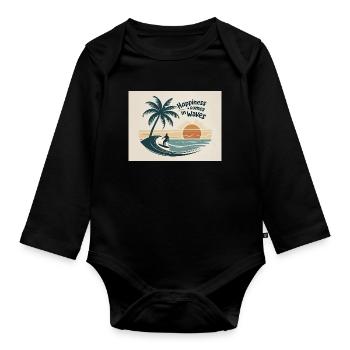 Surfer reitet Welle mit Sonnenuntergang am Meer - Baby Bio-Langarm-Body - Schwarz - Vorne