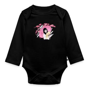 Japanese women's design with umbrella - Organic Longsleeve Baby Bodysuit - black - Front