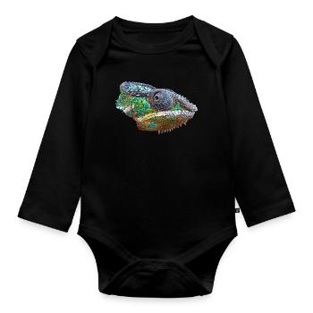 Colorful Chameleon Illustration - Organic Longsleeve Baby Bodysuit - black - Front