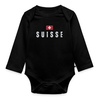 Drapeau de la Suisse, fierté suisse - Body Bébé bio manches longues - noir - Devant