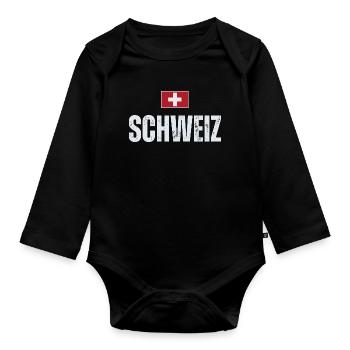 Swiss flag, Swiss patriot - Organic Longsleeve Baby Bodysuit - black - Front