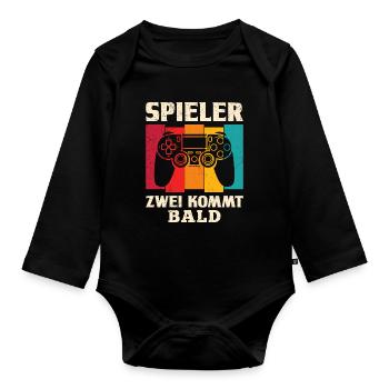 Gamer Dad PLAYER TWO COMING SOON Funny - Organic Longsleeve Baby Bodysuit - black - Front