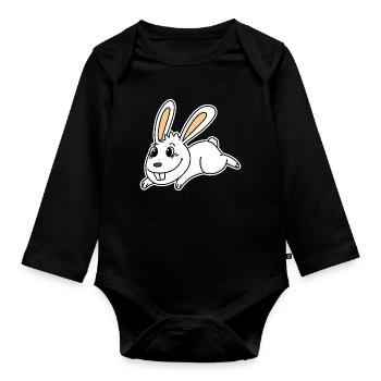 Mignon lapin illustration lapin blanc - Body Bébé bio manches longues - noir - Devant