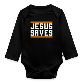 Jésus sauve d’une manière chrétienne - Body Bébé bio manches longues - noir - Devant