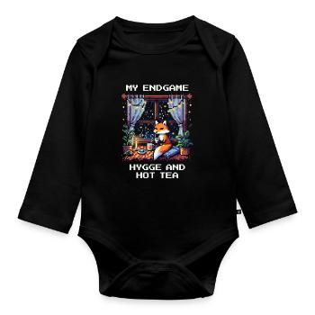 Endgame: Hygge and hot tea - Organic Longsleeve Baby Bodysuit - black - Front