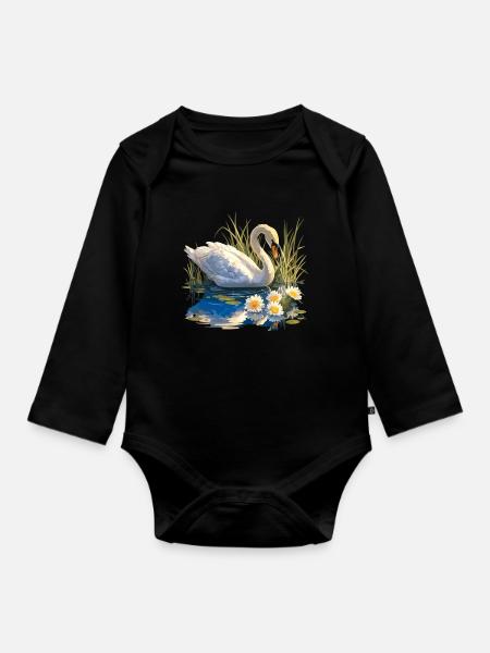 Schwäne Schwan - Baby Bio-Langarm-Body - Schwarz