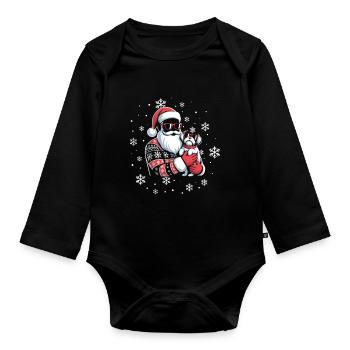 Santa Ugly Christmas And Dog - Organic Longsleeve Baby Bodysuit - black - Front