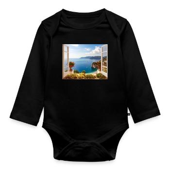Panoramic views of the Mediterranean coast - Organic Longsleeve Baby Bodysuit - black - Front
