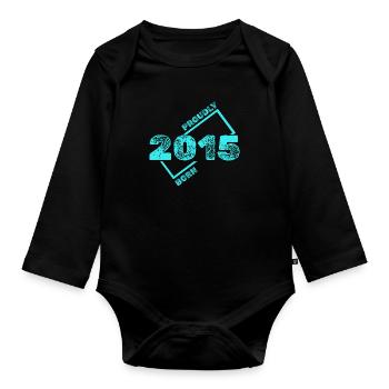 Born in 2015 - Organic Longsleeve Baby Bodysuit - black - Front