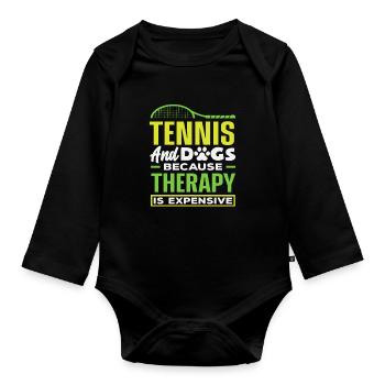 Tennis et chiens parce que la thérapie coûte cher - Body Bébé bio manches longues - noir - Devant