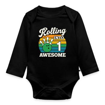 Bowling Into 1st Birthday - Organic Longsleeve Baby Bodysuit - black - Front
