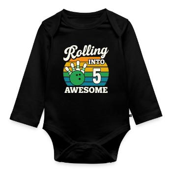 Bowling Legend 5th Birthday Design - Organic Longsleeve Baby Bodysuit - black - Front