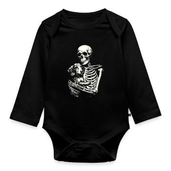 Teckel squelette étreignant - Body Bébé bio manches longues - noir - Devant