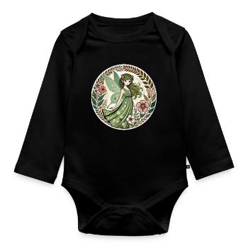 Conception de fée de la forêt enchantée - Body Bébé bio manches longues - noir - Devant