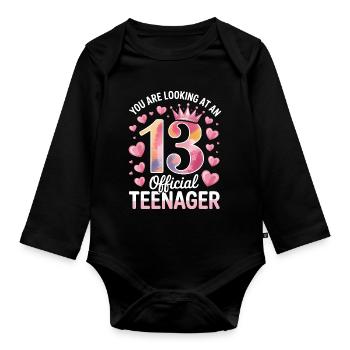13th birthday teenager gift - Organic Longsleeve Baby Bodysuit - black - Front