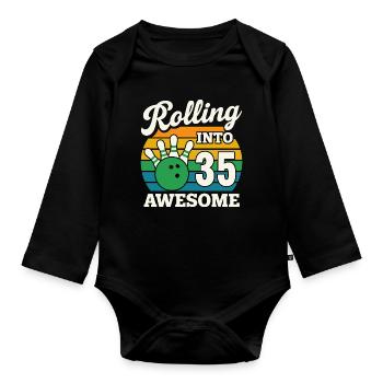 Retro Bowling 35. Geburtstag Design - Baby Bio-Langarm-Body - Schwarz - Vorne