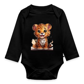 Playful cheetah motif for children - Organic Longsleeve Baby Bodysuit - black - Front
