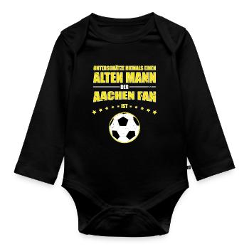 Alter Mann - Aachen Fußball Fan | Retro Vintage - Baby Bio-Langarm-Body - Schwarz - Vorne