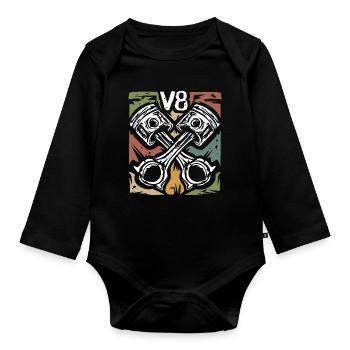 V8 Retro Pistons – Muscle Car &amp; Biker - Organic Longsleeve Baby Bodysuit - black - Front