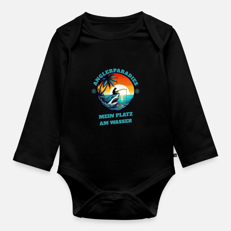 Paradis de la pêche coucher de soleil - Body Bébé bio manches longues - noir