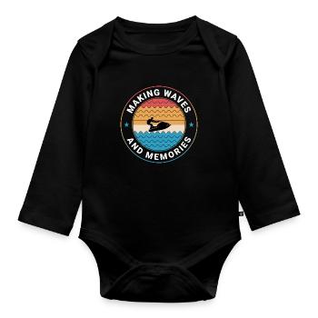 Retro Sunset Wave Rider  - Organic Longsleeve Baby Bodysuit - black - Front