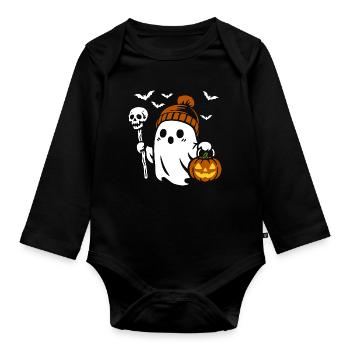 Ghost, Halloween Party Costume - Pumpkin - Organic Longsleeve Baby Bodysuit - black - Front