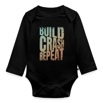 Drohne build crash repeat Spruch - Baby Bio-Langarm-Body - Schwarz - Vorne