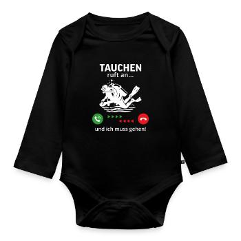 Diving is calling… and I have to go - Organic Longsleeve Baby Bodysuit - black - Front