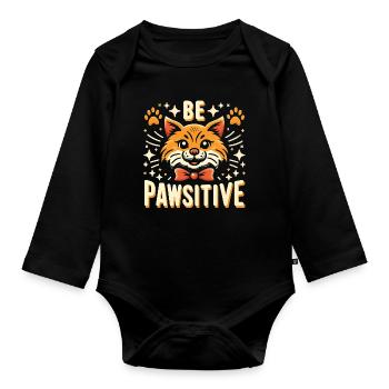 Be pawsitive cute cat - Organic Longsleeve Baby Bodysuit - black - Front