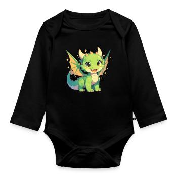 Drachen Drache - Baby Bio-Langarm-Body - Schwarz - Vorne