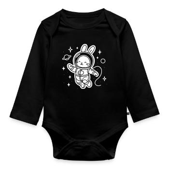 Space bunny in astronaut suit - Organic Longsleeve Baby Bodysuit - black - Front