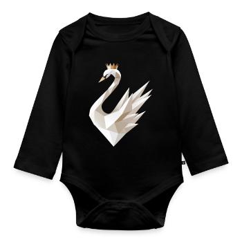 Cygne géométrique avec motif de couronne - Body Bébé bio manches longues - noir - Devant