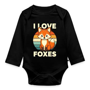 fox cute forest animal illustration animal forest - Organic Longsleeve Baby Bodysuit - black - Front