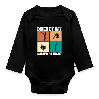 Kunstspringen Turmspringer Sprungbrett - Baby Bio-Langarm-Body - Schwarz - Vorne