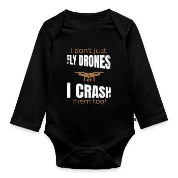 Je ne fais pas que piloter des drones, je les écrase aussi - Body Bébé bio manches longues - noir - Devant