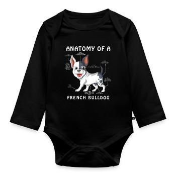 Tableau d’anatomie amusant du bouledogue français Frenchie Dog - Body Bébé bio manches longues - noir - Devant
