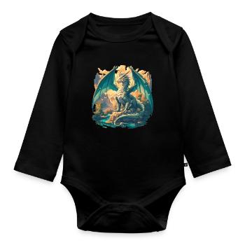 Drachen Drache - Baby Bio-Langarm-Body - Schwarz - Vorne