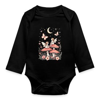Fairytale Dwarf Wings Fantasy Illustration - Organic Longsleeve Baby Bodysuit - black - Front