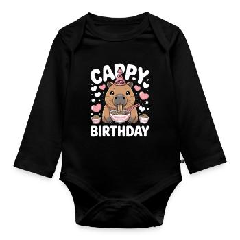 Capybara Ramen Capy Birthday Cappy Birthday - Organic Longsleeve Baby Bodysuit - black - Front